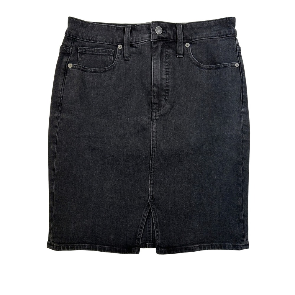 Madewell Skirt Womens 28 Black Denim High Rise Pencil A487 Zip Split Hem New‎